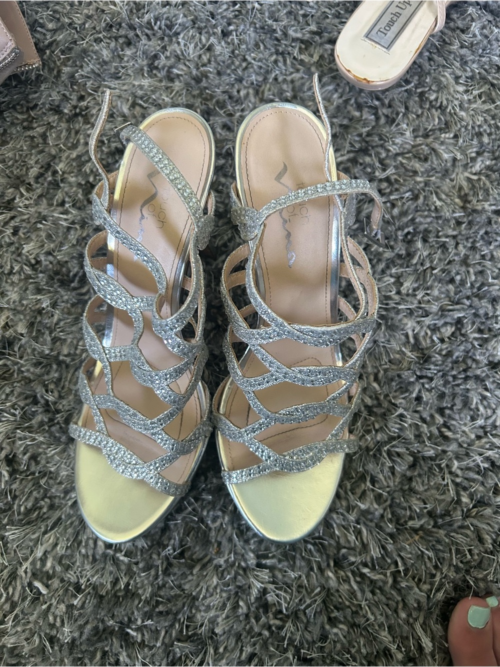 Touch of Nina Silver Glitter Strappy Heels